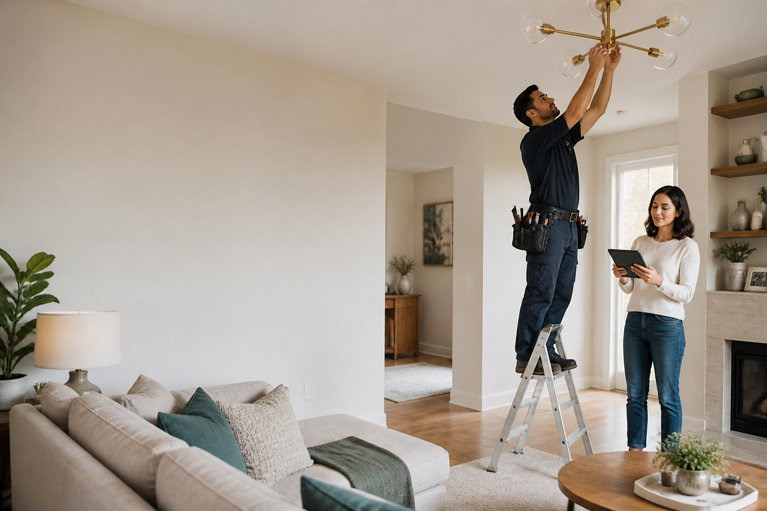 A professional tasker working in a bright modern living room